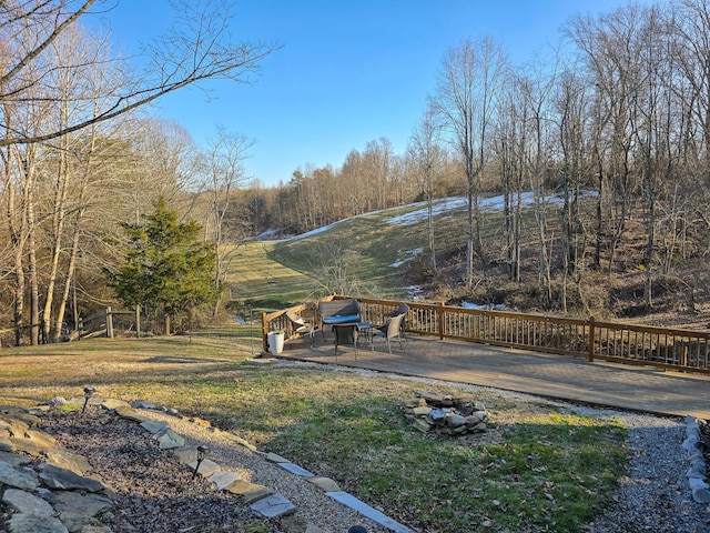 view of yard featuring a wooden deck