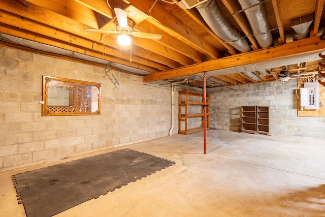 basement featuring electric panel