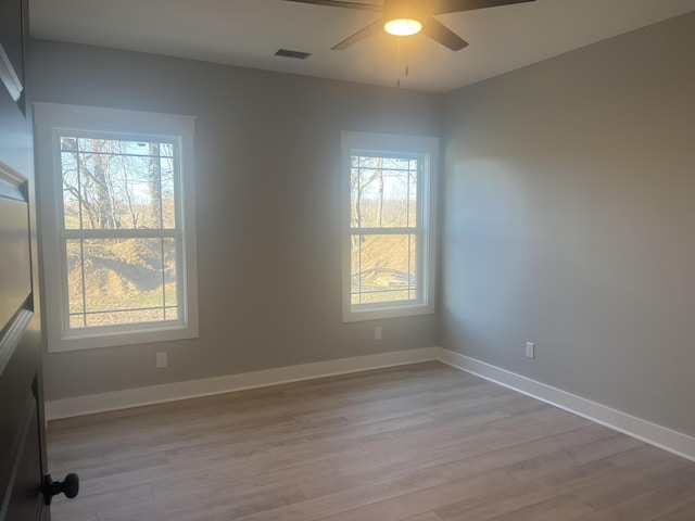 spare room featuring a wealth of natural light and light wood-type flooring