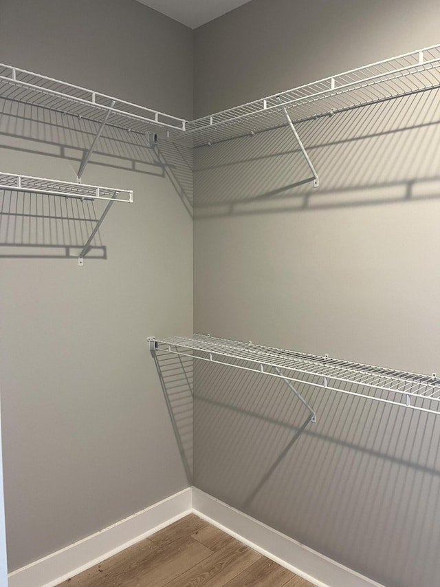 walk in closet with wood finished floors