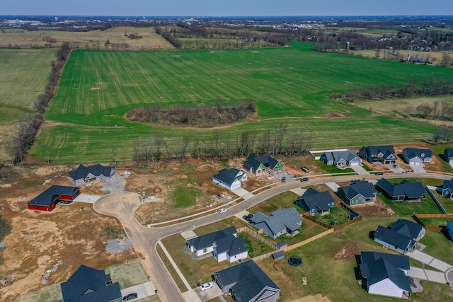bird's eye view featuring a rural view and a residential view