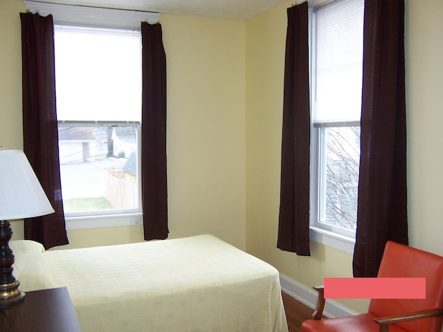 bedroom with hardwood / wood-style floors