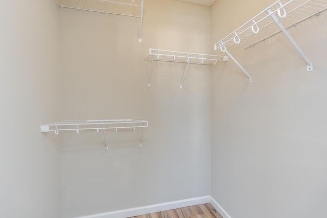 walk in closet with wood-type flooring