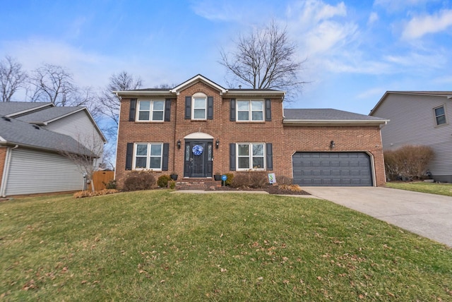 view of front facade featuring a garage and a front lawn