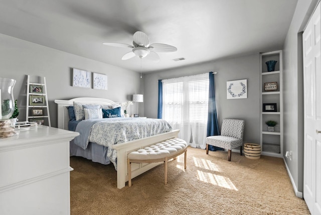 bedroom with carpet flooring and ceiling fan