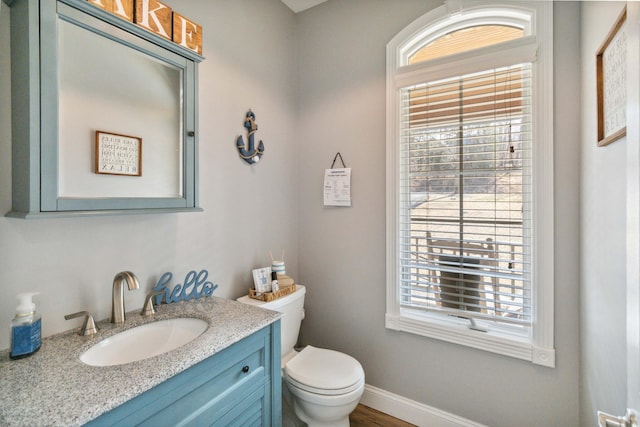 bathroom featuring vanity, a wealth of natural light, and toilet