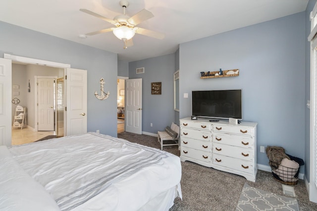 bedroom featuring carpet floors and ceiling fan