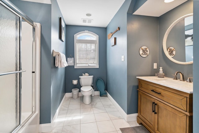 full bathroom with vanity, toilet, and combined bath / shower with glass door