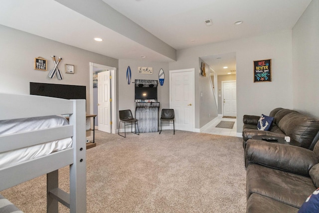 living room with light carpet