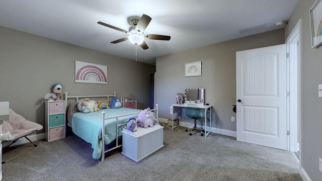 bedroom with carpet flooring and ceiling fan