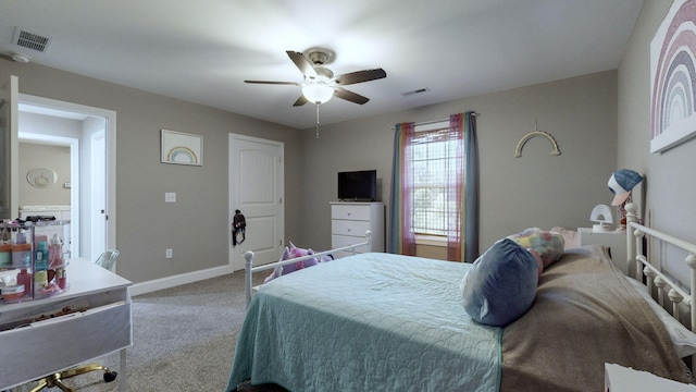 bedroom featuring ceiling fan and carpet floors