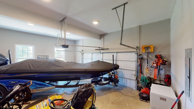 garage with a garage door opener