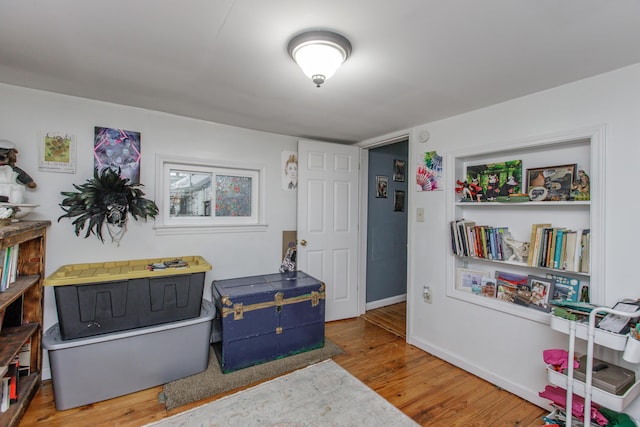 recreation room with wood-type flooring