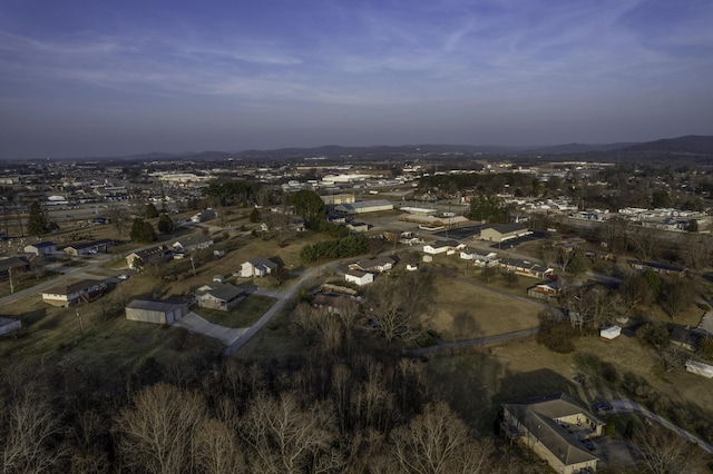 view of aerial view at dusk