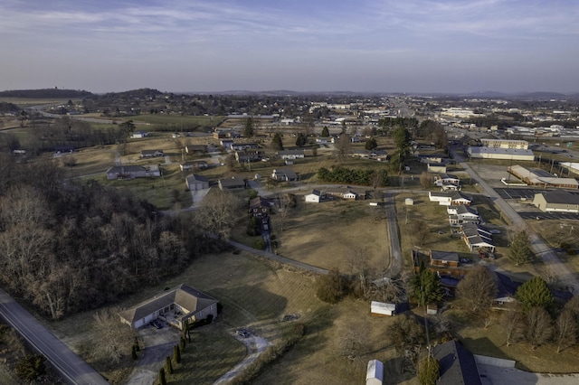 view of aerial view at dusk