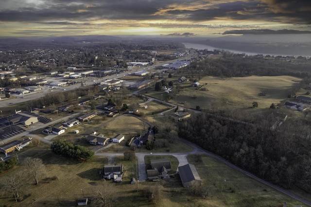 view of aerial view at dusk