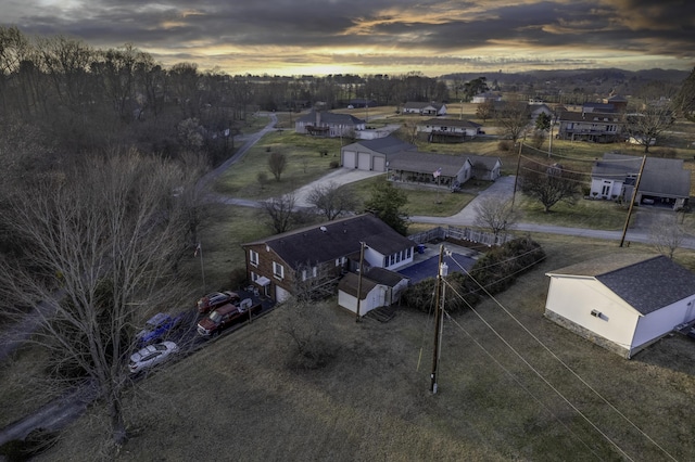 view of aerial view at dusk