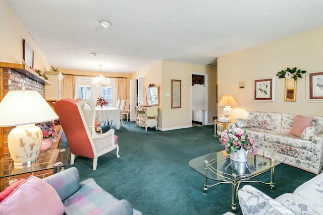 125 Thomas St, Somerset, KY 42503 - carpeted living room featuring baseboards and a notable chandelier