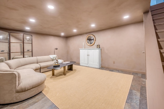 living room featuring recessed lighting