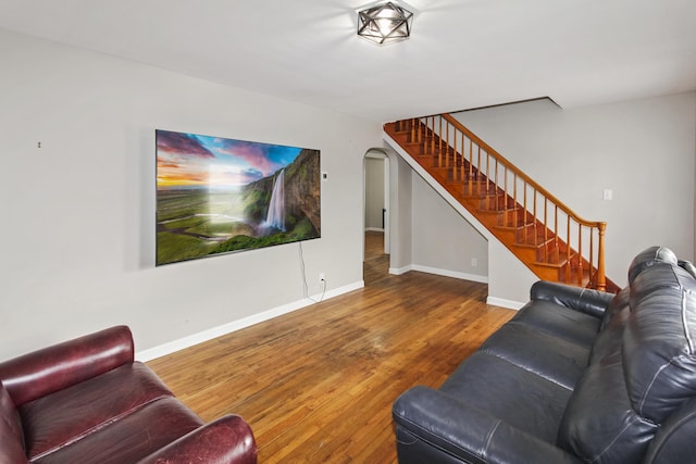 living room with hardwood / wood-style floors