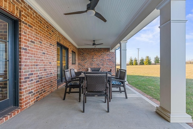 view of patio featuring ceiling fan