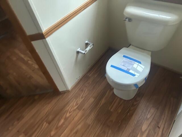 bathroom with wood-type flooring and toilet