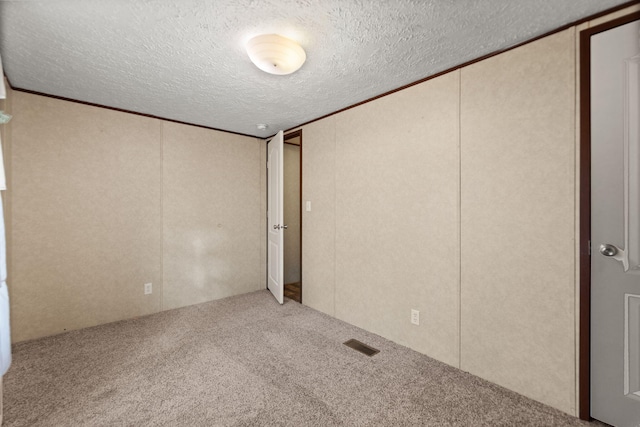 interior space with carpet floors, a textured ceiling, and a closet