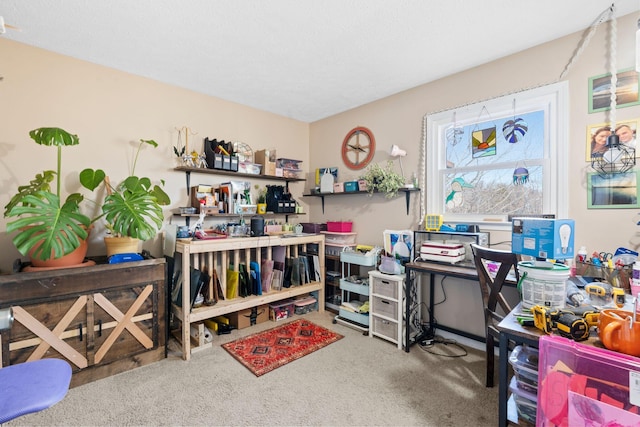 view of carpeted home office