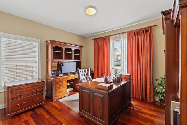 office space with dark wood-style floors