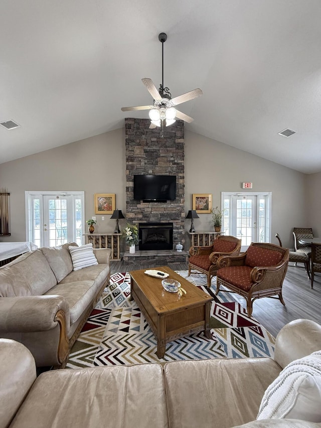 403 Chateau Pl, Bronston, KY 42518 - living room with a fireplace, plenty of natural light, light hardwood / wood-style floors, and ceiling fan