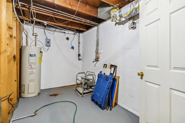 basement featuring water heater