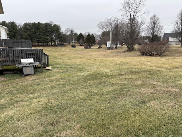 view of yard featuring a wooden deck