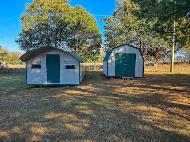 view of outbuilding with a lawn