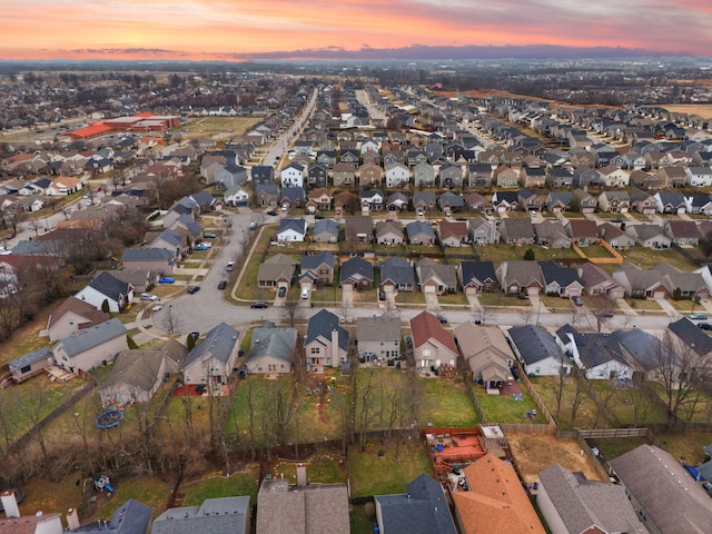 view of aerial view at dusk