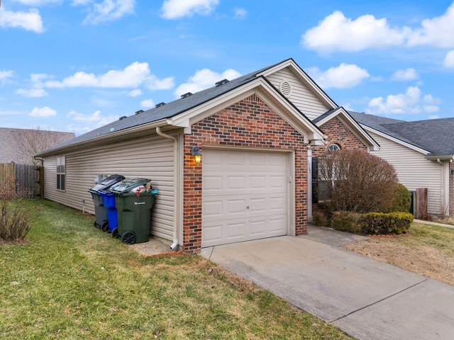 view of property exterior featuring a yard and a garage