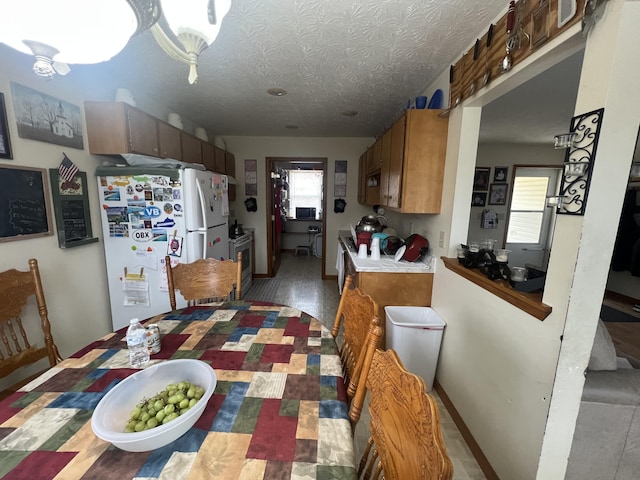 dining room with a textured ceiling