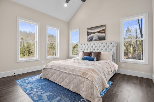 780 Lake Rd, London, KY 40741 - bedroom with multiple windows, wood finished floors, baseboards, recessed lighting, and high vaulted ceiling