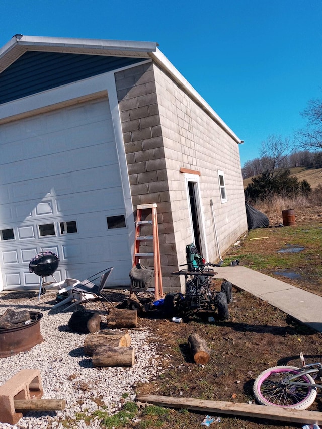 exterior space with a garage