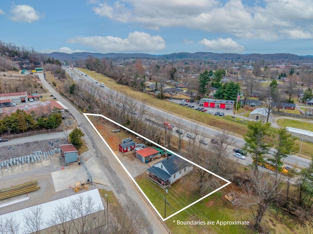 birds eye view of property with a mountain view