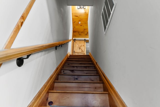 stairway with a barn door