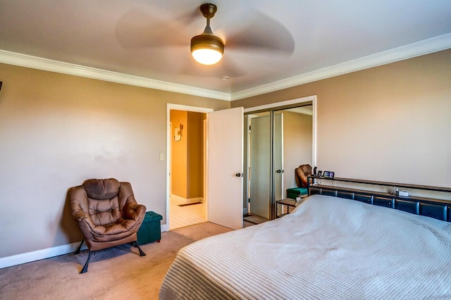 228 Jolly Ridge Rd, Richmond, KY 40475 - bedroom with crown molding, light colored carpet, a closet, ceiling fan, and baseboards