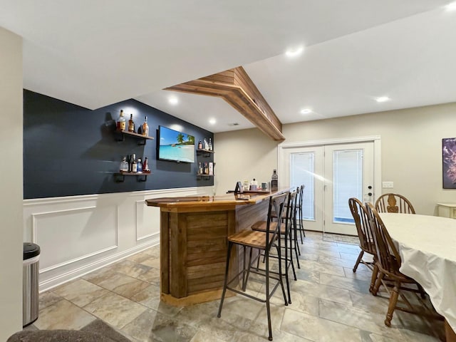 bar with butcher block counters