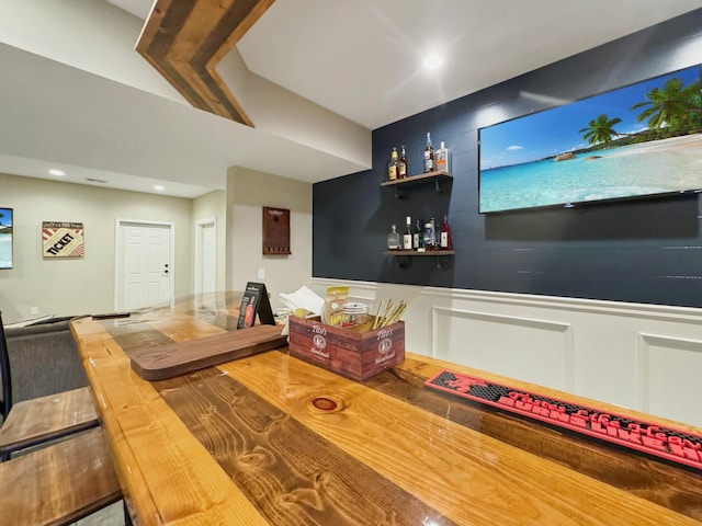 bar with butcher block countertops