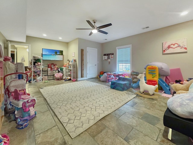 playroom with ceiling fan