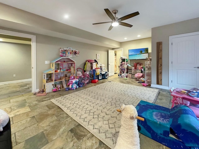 game room featuring ceiling fan