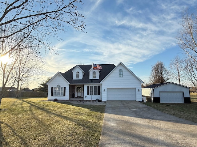 cape cod-style house with a garage and a front yard