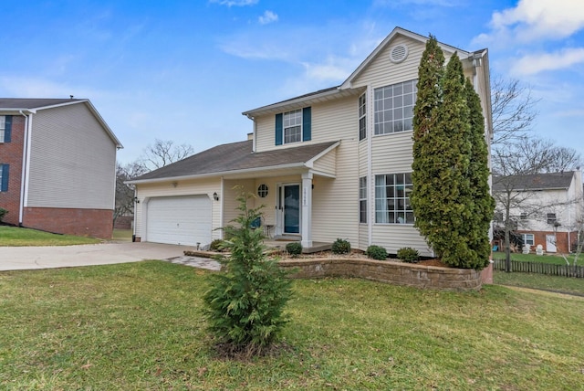 front of property with a garage and a front lawn