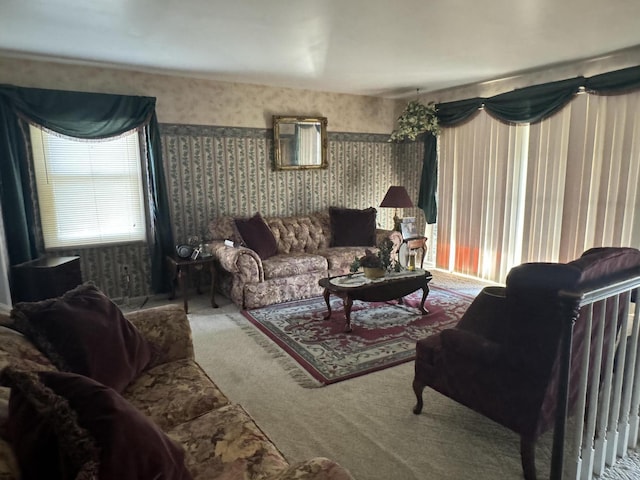 living room featuring carpet flooring