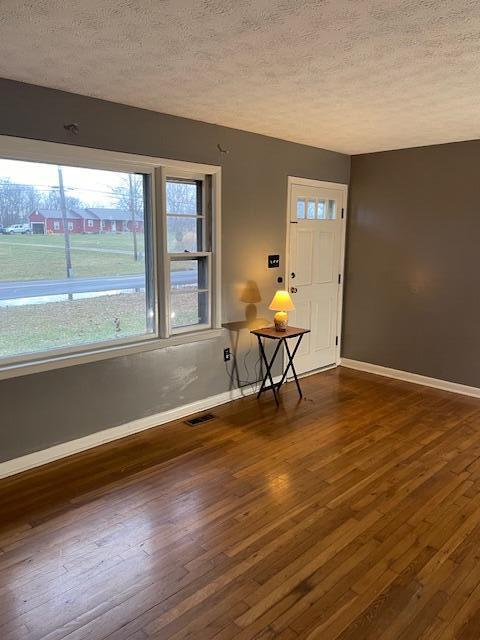 foyer featuring dark wood-type flooring and a textured ceiling