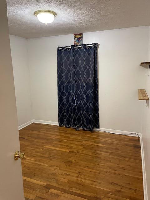 empty room featuring wood-type flooring and a textured ceiling